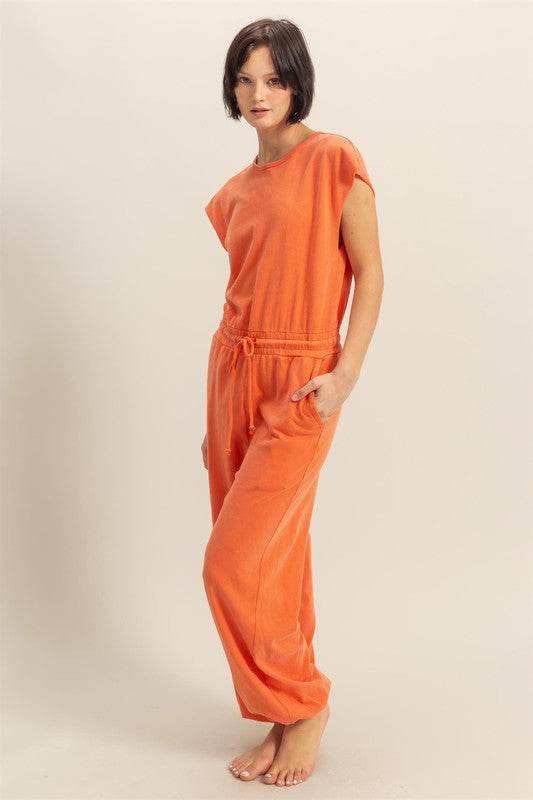 HYFVE Back Keyhole Round Neck Cap Sleeve Drawstring Jumpsuit - Shop Style & More | Fresh Looks, Everyday Deals & Free Shipping