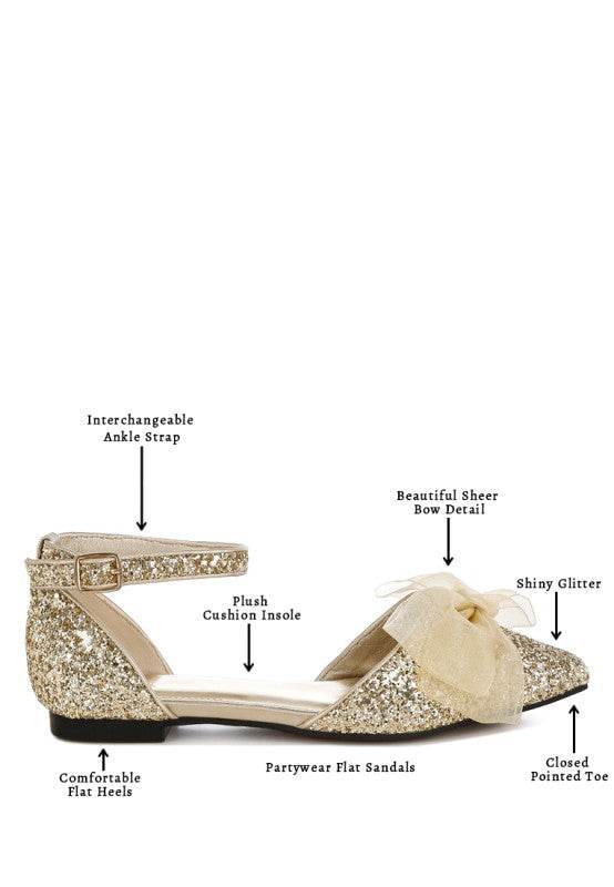 Clarice Sheer Bow Detail Glitter Flat Sandals - Shop Style & More | Fresh Looks, Everyday Deals & Free Shipping