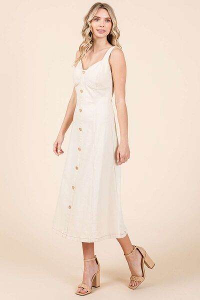 Mittoshop Stretch Twill Decor Button Sleeveless Midi Dress - Shop Style & More | Fresh Looks, Everyday Deals & Free Shipping