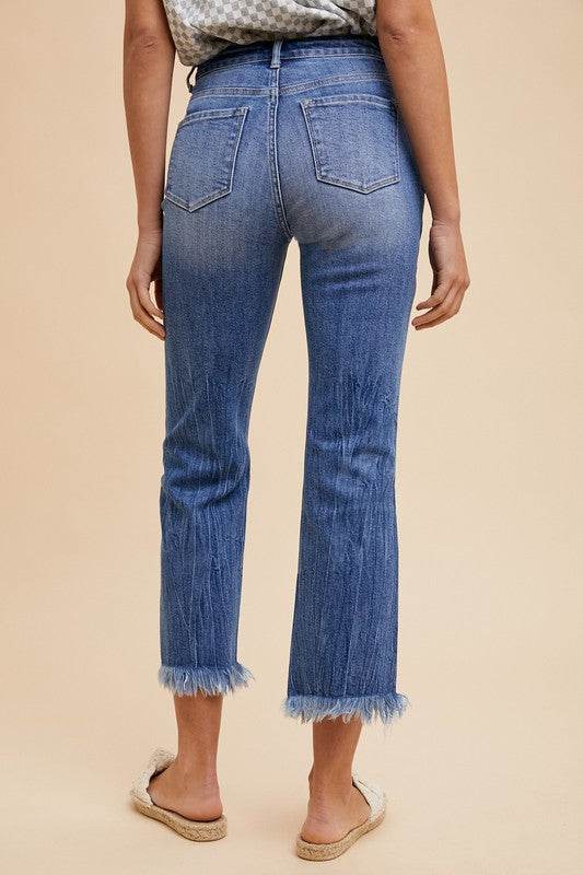 Annie Wear Distressed Raw Hem Straight Leg Cropped Jeans - Shop Style & More | Fresh Looks, Everyday Deals & Free Shipping