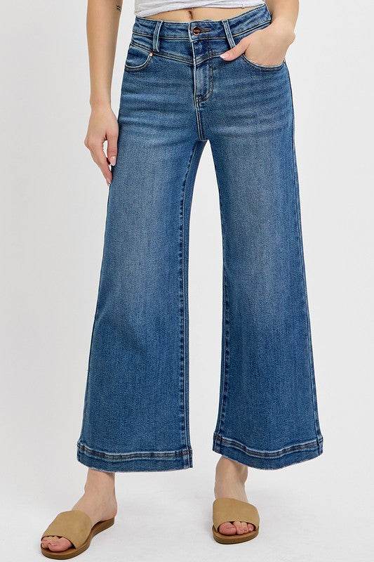 RISEN Full Size High Rise Crop Wide Leg Front Yoke Detail Jeans Plus Size - Shop Style & More | Fresh Looks, Everyday Deals & Free Shipping