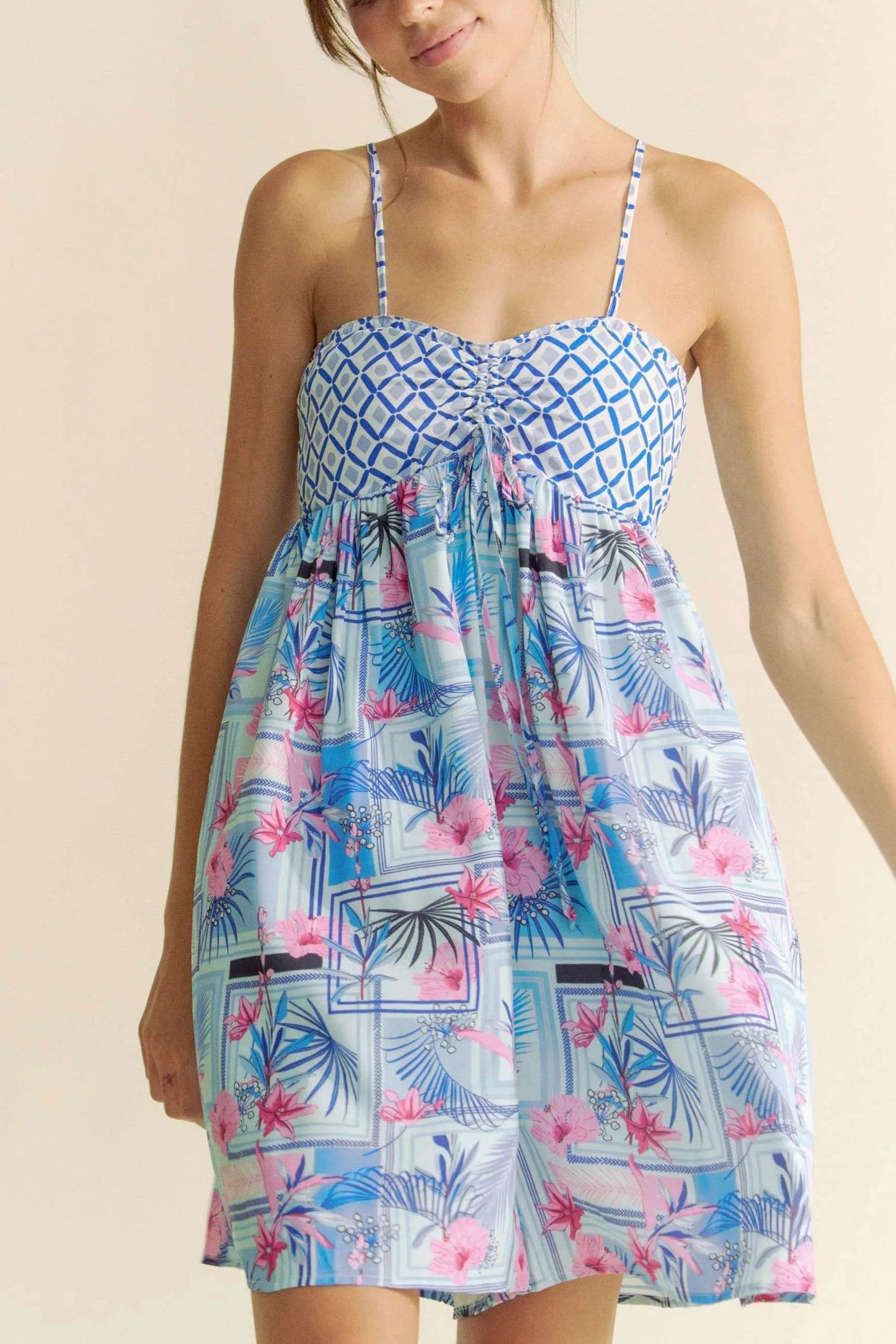 Davi & Dani Tropical Floral Geo Print Tie Back Tube Top Romper - Shop Style & More | Fresh Looks, Everyday Deals & Free Shipping