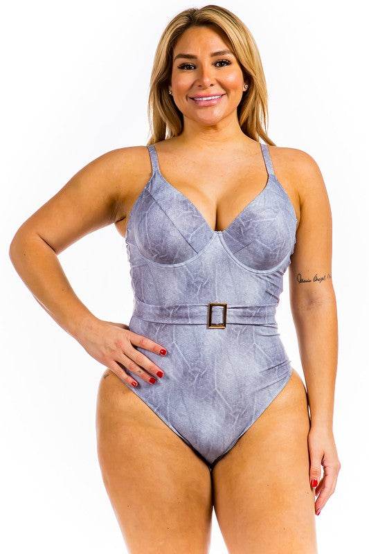 One Piece Buckle Belt embellish Denim Swimsuit - Shop Style & More | Fresh Looks, Everyday Deals & Free Shipping