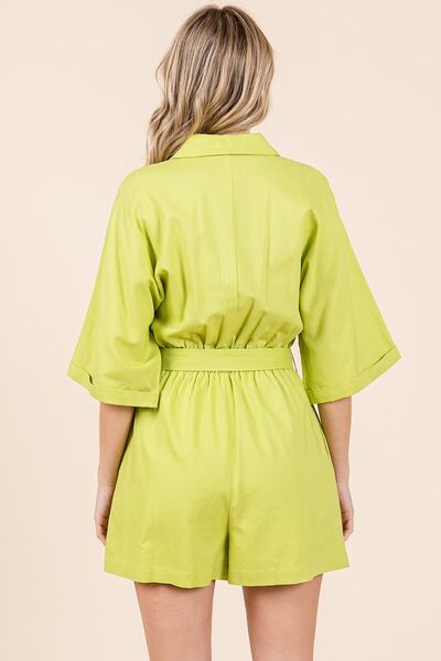 Mittoshop Tie Waist Half Sleeve Romper Jumpsuits