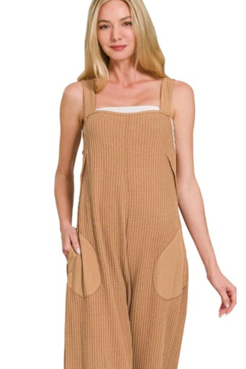 Zenana Knit Waffle Wide Leg Overalls - Shop Style & More | Fresh Looks, Everyday Deals & Free Shipping