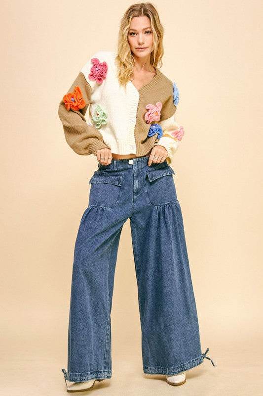 Davi & Dani Drawstring Hem Wide Leg Mid Rise Jeans - Shop Style & More | Fresh Looks, Everyday Deals & Free Shipping