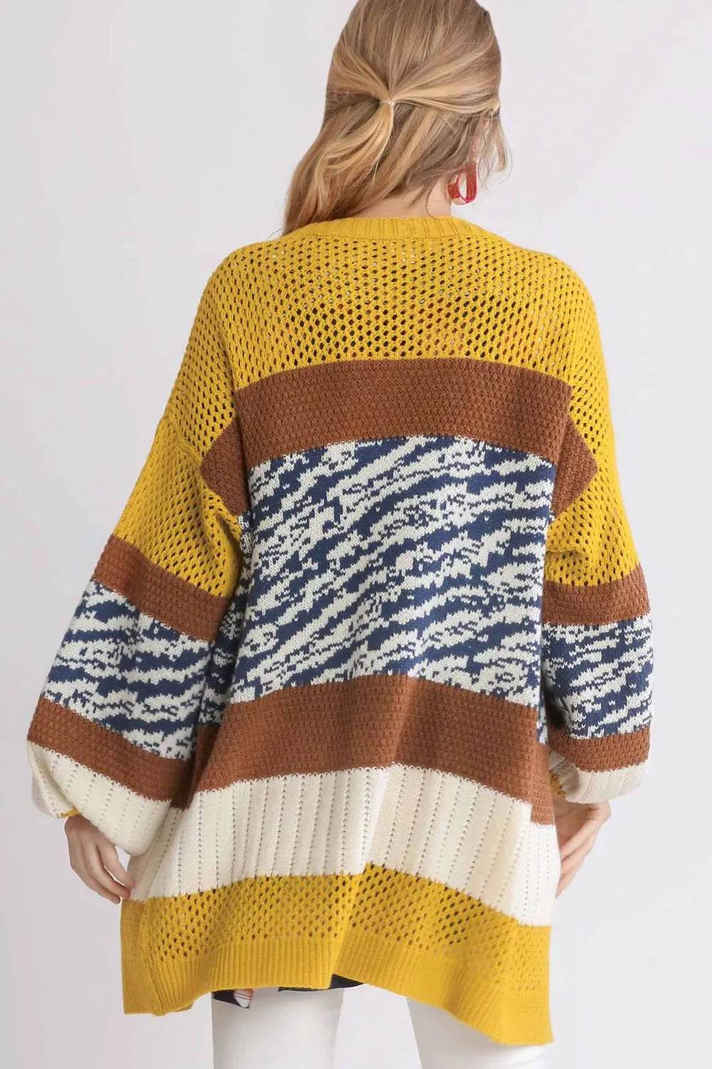 Umgee Full Size Color Block Open Front Longline Cardigan Plus Size - Shop Style & More | Fresh Looks, Everyday Deals & Free Shipping