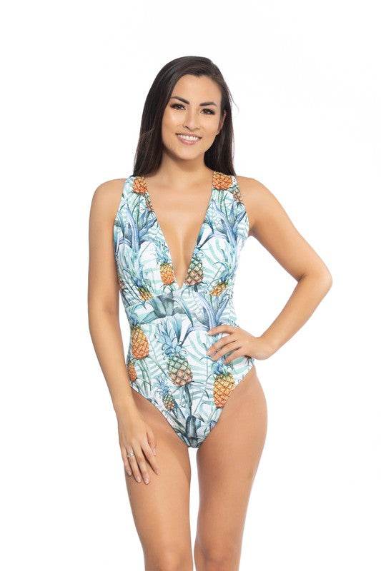 PINEAPPLE PRINT V NECKLINE ONE PIECE SWIMSUIT - Shop Style & More | Fresh Looks, Everyday Deals & Free Shipping