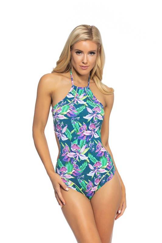 TEAL FLORAL HIGH NECK ONE PIECE - Shop Style & More | Fresh Looks, Everyday Deals & Free Shipping