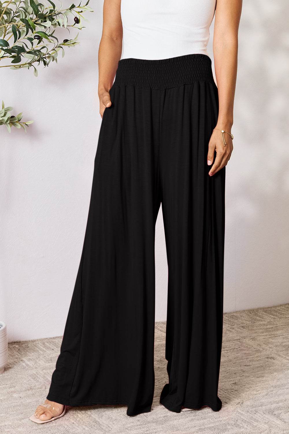Basic Bae Full Size Smocked Wide Waistband Wide Leg Pants - Shop Style & More | Fresh Looks, Everyday Deals & Free Shipping