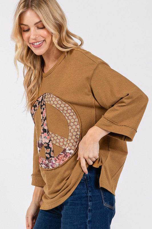 SAGE + FIG Floral Peace Patch Round Neck Top - Shop Style & More | Fresh Looks, Everyday Deals & Free Shipping