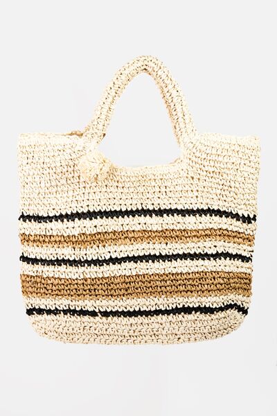 Fame Striped Straw Braided Tote Bag Bags
