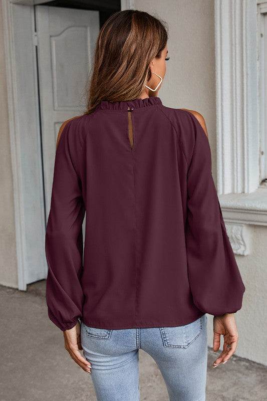 Open Shoulder Solid Loose Mock Neck Top - Shop Style & More | Fresh Looks, Everyday Deals & Free Shipping