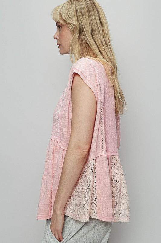 POL Embroidered Detail Boat Neck Cap Sleeve Lace Blouse - Shop Style & More | Fresh Looks, Everyday Deals & Free Shipping