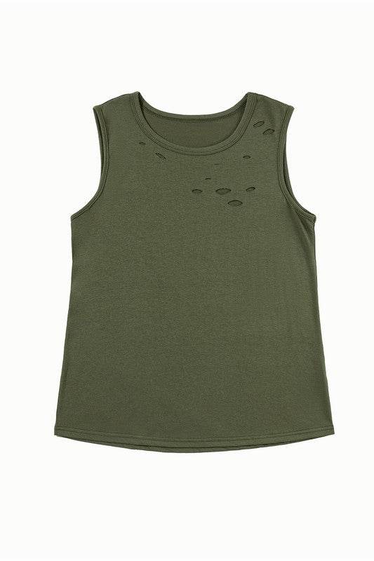 Women Distressed Holes Crew Neck Tank Top - Shop Style & More | Fresh Looks, Everyday Deals & Free Shipping