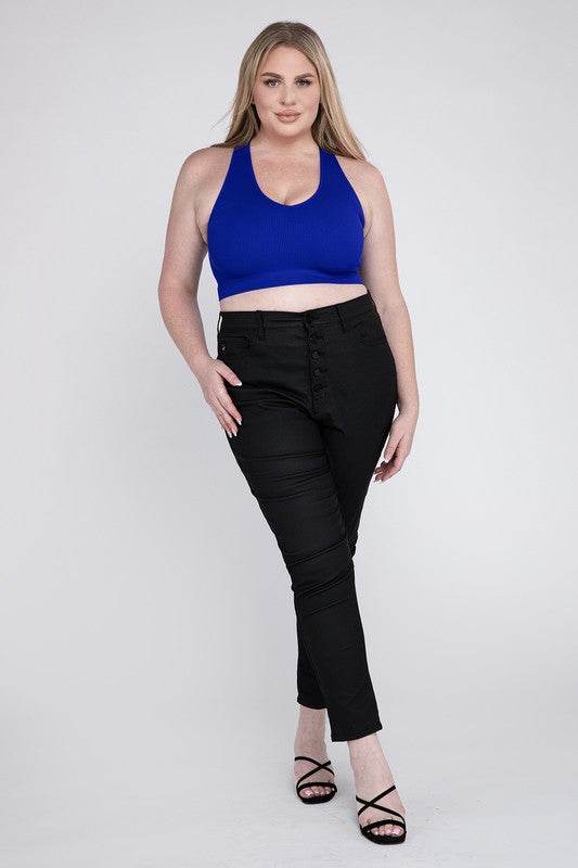 Plus Ribbed Cropped Racerback Tank Top - Shop Style & More | Fresh Looks, Everyday Deals & Free Shipping