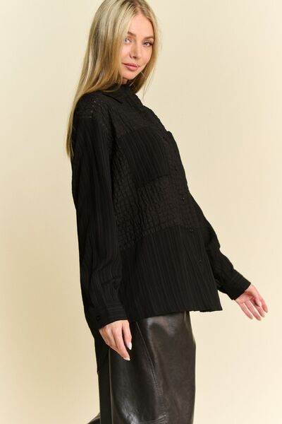 Davi & Dani Crinkled Jacquard Button Down Shirt - Shop Style & More | Fresh Looks, Everyday Deals & Free Shipping