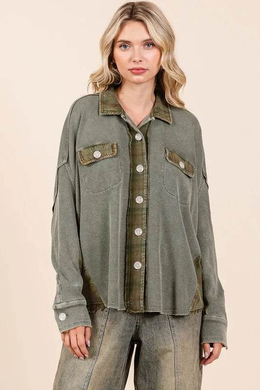 Mittoshop Mineral Washed Plaid Button Down Shacket - Shop Style & More | Fresh Looks, Everyday Deals & Free Shipping