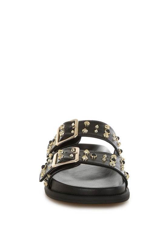 Jayata Metallic Stud Embellished Sliders - Shop Style & More | Fresh Looks, Everyday Deals & Free Shipping