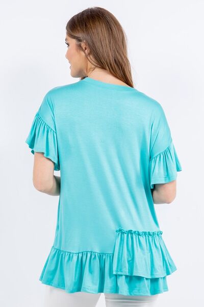 Celeste Full Size Ruffle Detail Asymmetrical Top Plus Size Blouses