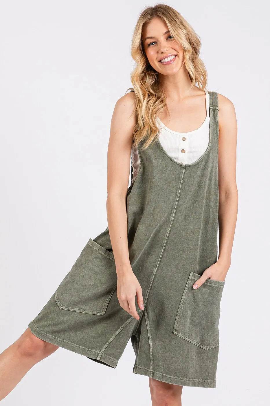 Mittoshop Low Scoop Neck Tank Washed French Terry Romper - Shop Style & More | Fresh Looks, Everyday Deals & Free Shipping