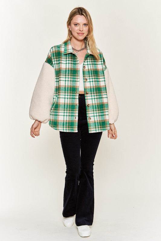 Multi plaid fuzzy sleeve jacket JJO1023 - Shop Style & More | Fresh Looks, Everyday Deals & Free Shipping