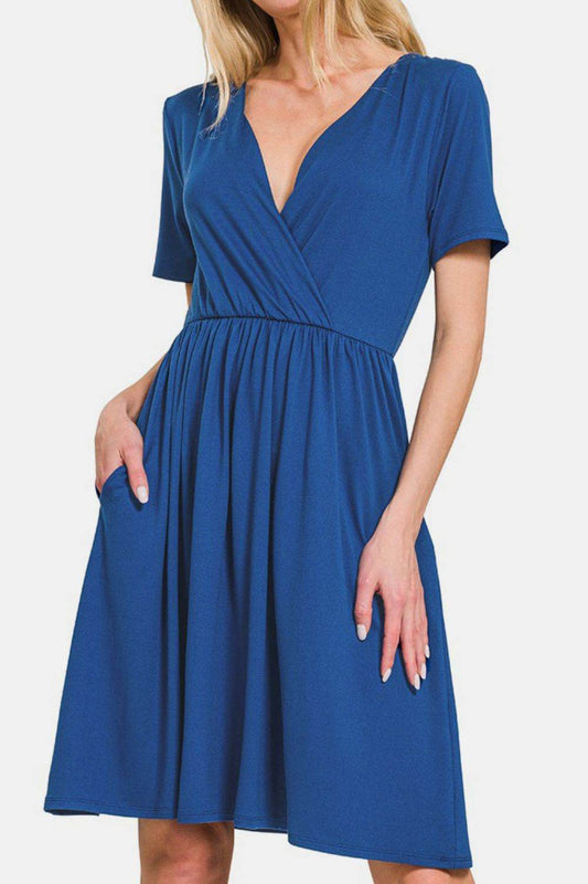 Zenana Surplice Short Sleeve Brushed DTY Dress - Shop Style & More | Fresh Looks, Everyday Deals & Free Shipping