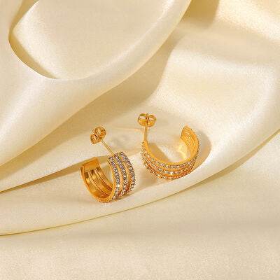 Stainless Steel Inlaid Zircon C-Hoop Earrings - Shop Style & More | Fresh Looks, Everyday Deals & Free Shipping