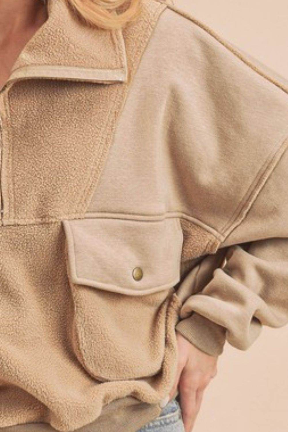 Aemi + Co Exposed Seam Half Zip Sweatshirt with Pockets - Shop Style & More | Fresh Looks, Everyday Deals & Free Shipping