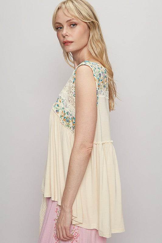 POL Lace Detail Frill Floral V-Neck Sleeveless Top - Shop Style & More | Fresh Looks, Everyday Deals & Free Shipping