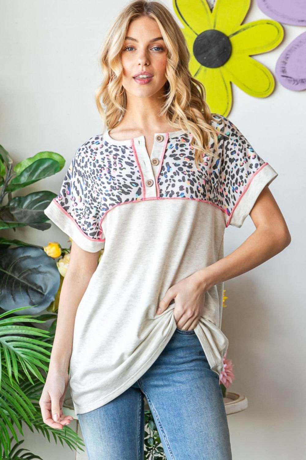 Heimish Full Size Exposed Seam Leopard Short Sleeve T-Shirt - Shop Style & More | Fresh Looks, Everyday Deals & Free Shipping