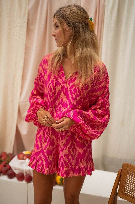 Aztec Geometric Print Top and Ruffled Shorts Set - Shop Style & More | Fresh Looks, Everyday Deals & Free Shipping