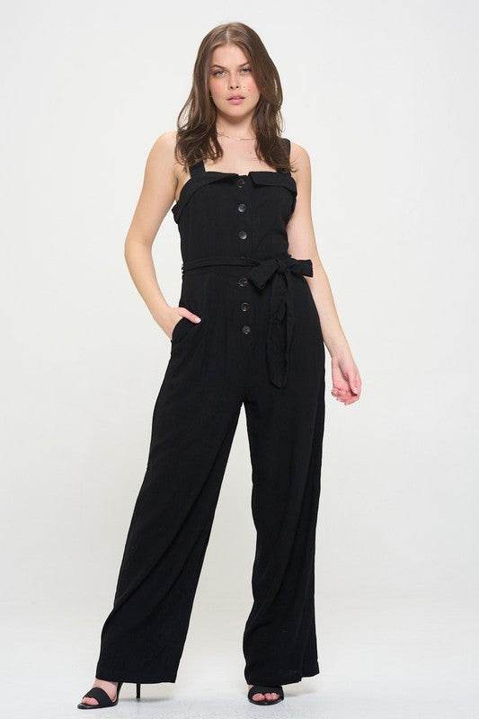 PLUS SLEEVELESS ADJUSTABLE STRAP BUTTON JUMPSUIT - Shop Style & More | Fresh Looks, Everyday Deals & Free Shipping