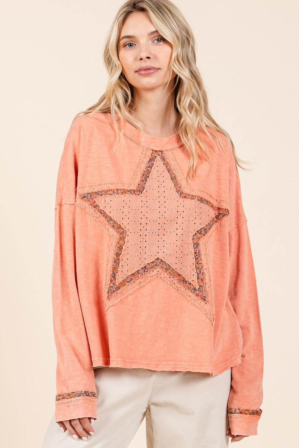 Mittoshop Mineral Wash Star Patch Long Sleeve T-Shirt - Shop Style & More | Fresh Looks, Everyday Deals & Free Shipping