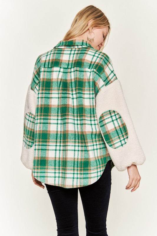 Multi plaid fuzzy sleeve jacket JJO1023 - Shop Style & More | Fresh Looks, Everyday Deals & Free Shipping