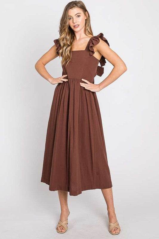 LINEN RUFFLE MID DRESS - Shop Style & More | Fresh Looks, Everyday Deals & Free Shipping
