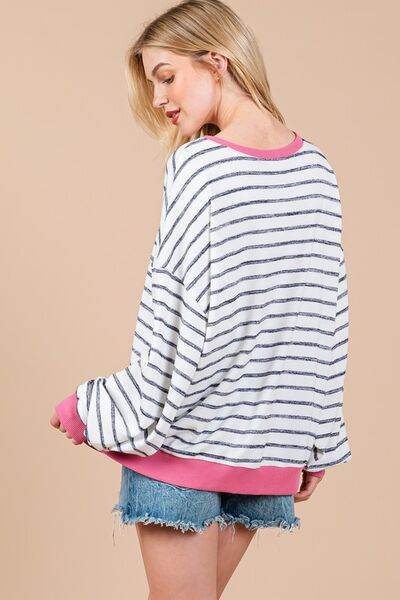Ces Femme Striped Round Neck Drop Shoulder Sweatshirt - Shop Style & More | Fresh Looks, Everyday Deals & Free Shipping