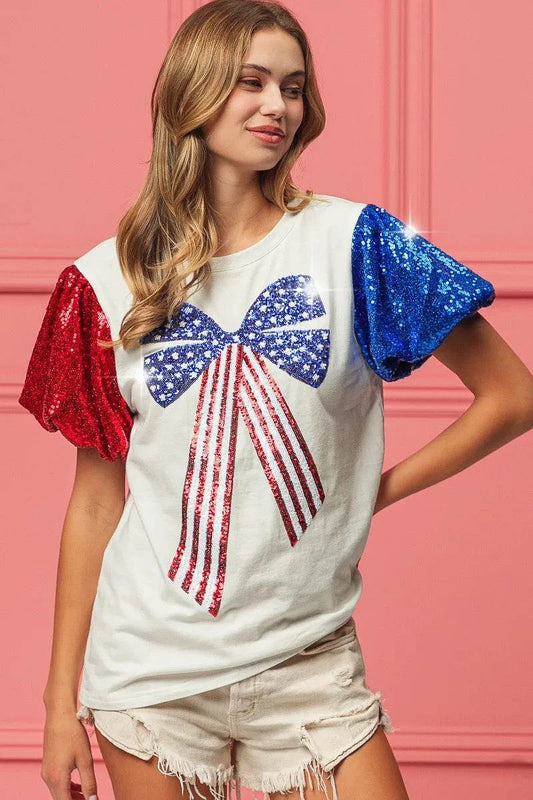 BiBi Sequin American Flag Bow Top - Shop Style & More | Fresh Looks, Everyday Deals & Free Shipping