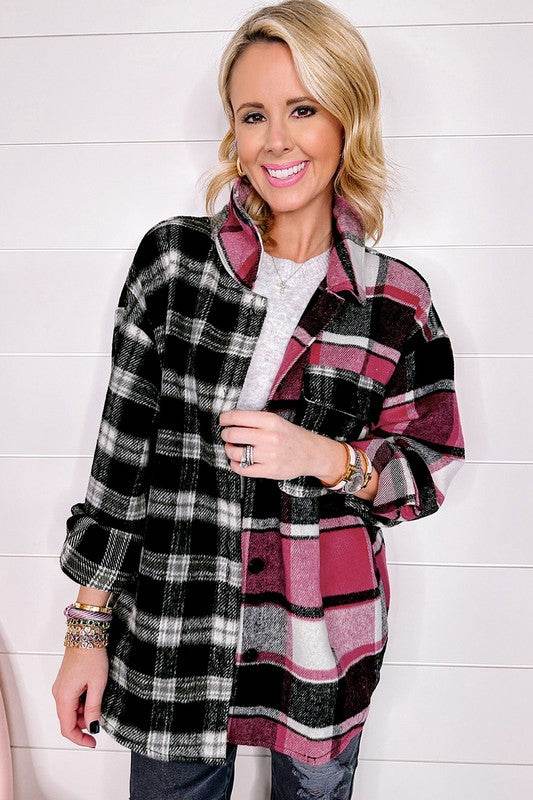 Black Plaid Colorblock Loose Shacket - Shop Style & More | Fresh Looks, Everyday Deals & Free Shipping
