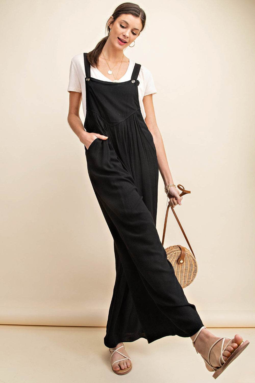 Kori America Full Size Sleeveless Ruched Wide Leg Overalls - Shop Style & More | Fresh Looks, Everyday Deals & Free Shipping
