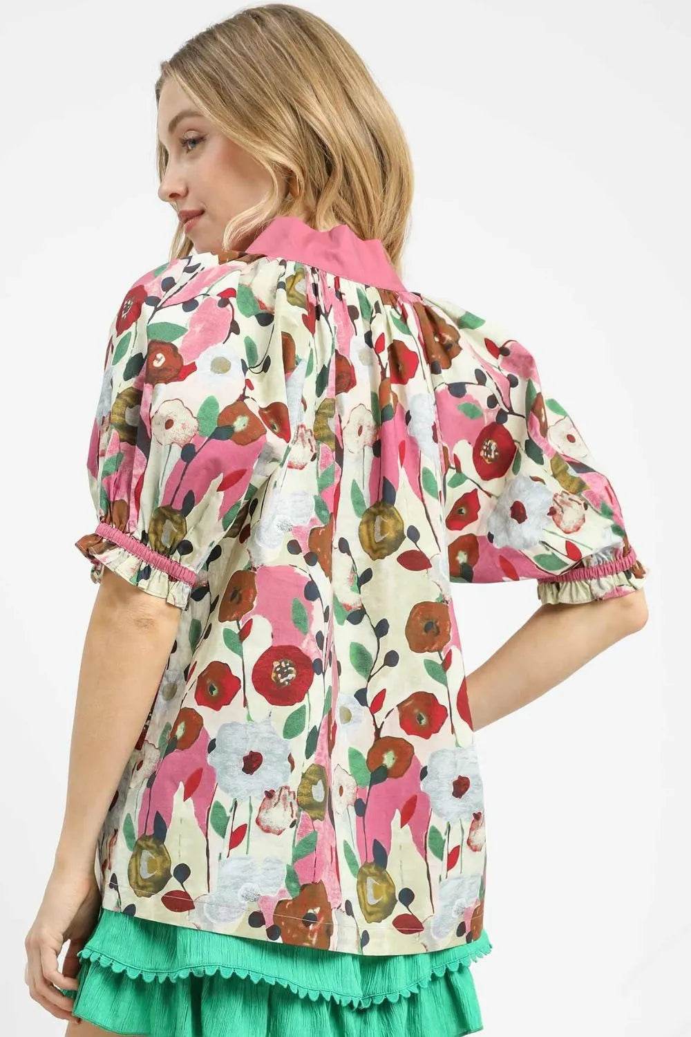 Umgee Floral Print Puff Sleeve Oversized Blouse - Shop Style & More | Fresh Looks, Everyday Deals & Free Shipping
