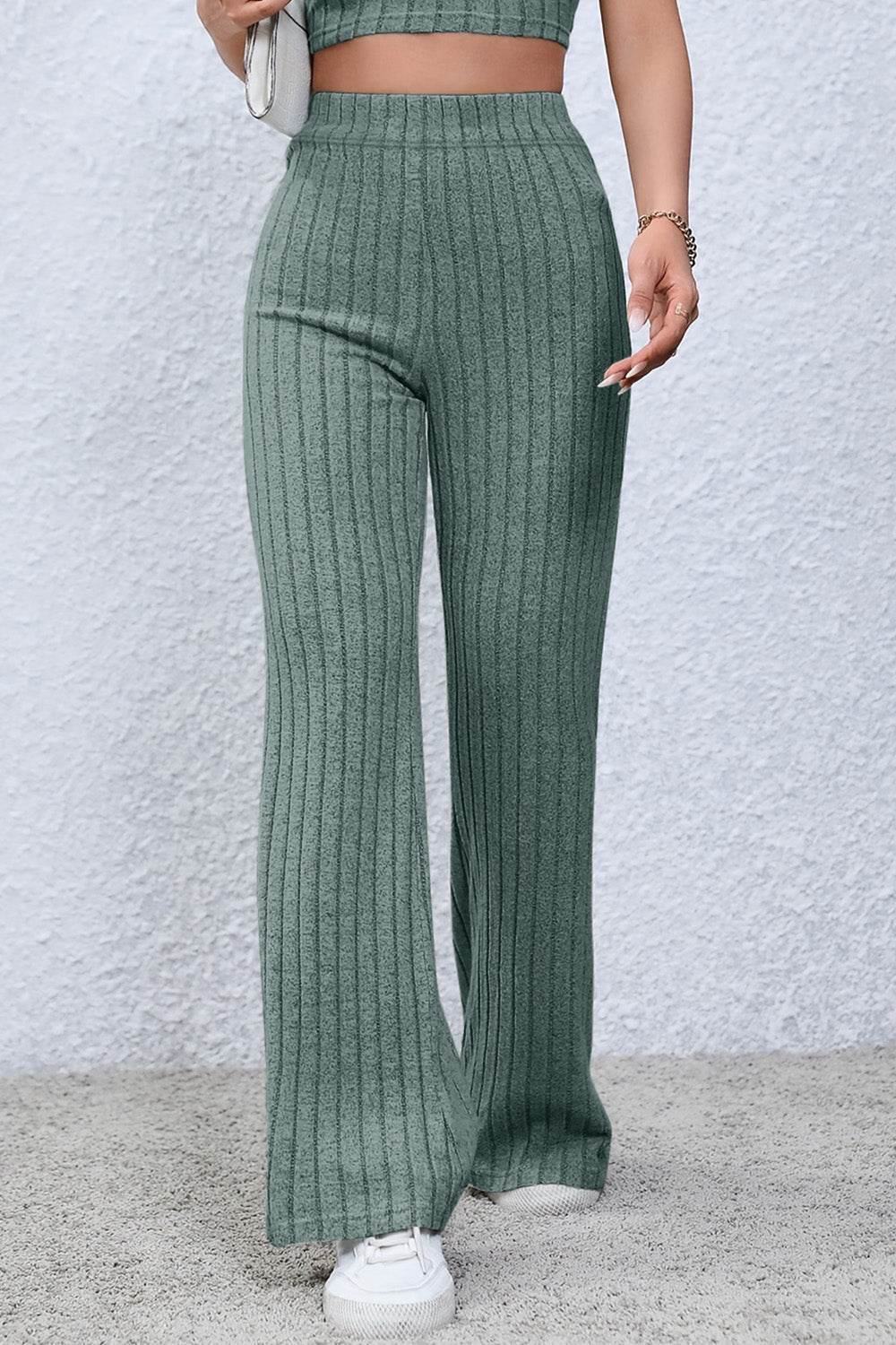 Basic Bae Full Size Ribbed High Waist Flare Pants - Shop Style & More | Fresh Looks, Everyday Deals & Free Shipping