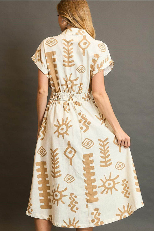 Umgee Full Size Abstract Print Elastic Waist Midi Dress Plus Size - Shop Style & More | Fresh Looks, Everyday Deals & Free Shipping