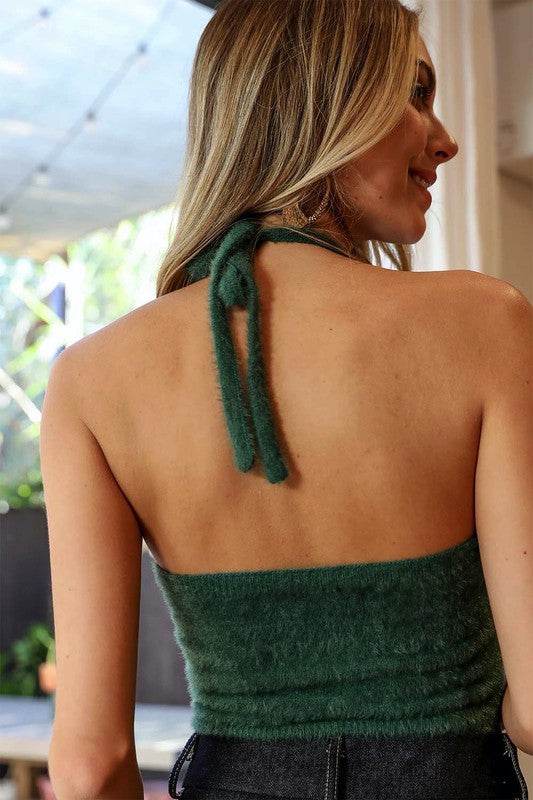 Fuzzy Sweater Halter Cropped Top - Shop Style & More | Fresh Looks, Everyday Deals & Free Shipping