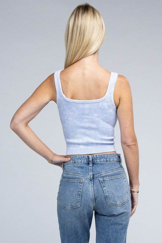 2-Way Neckline Washed Ribbed Cropped Tank Top - Shop Style & More | Fresh Looks, Everyday Deals & Free Shipping
