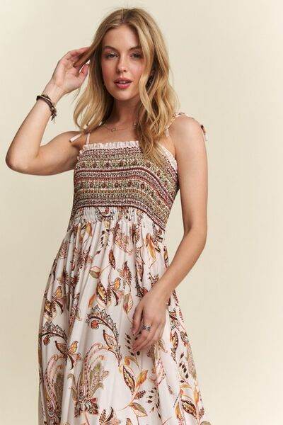 ADORA Smocked Printed Square Neck Tie Shoulder Cami Dress - Shop Style & More | Fresh Looks, Everyday Deals & Free Shipping
