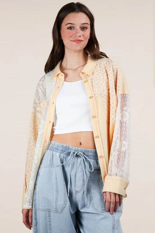 VERY J Plus Size Contrast Ribbed Knit Lace Shacket - Shop Style & More | Fresh Looks, Everyday Deals & Free Shipping