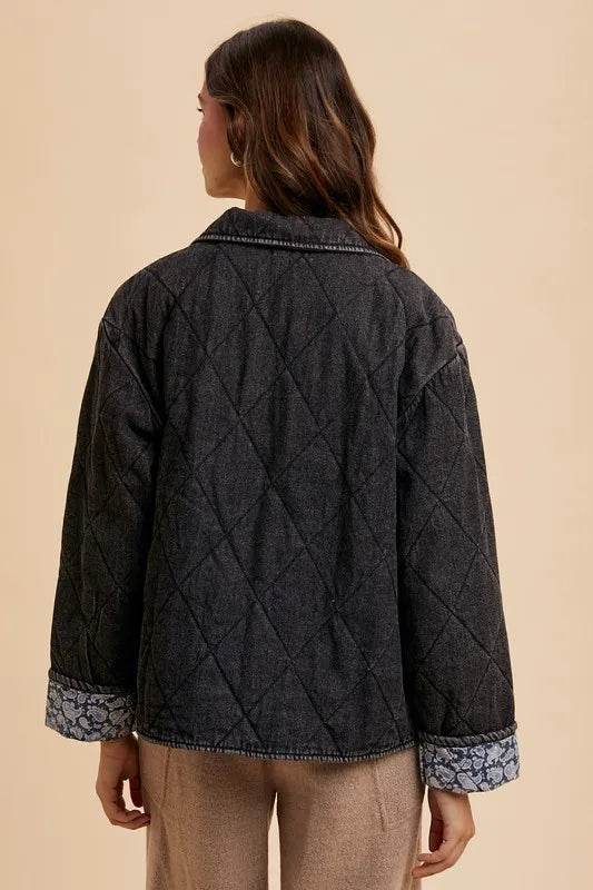 Annie Wear Quilted Printed Lining Snap Down Denim Jacket - Shop Style & More | Fresh Looks, Everyday Deals & Free Shipping