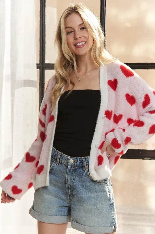 ADORA Fuzzy Heart Button Down Cardigan - Shop Style & More | Fresh Looks, Everyday Deals & Free Shipping