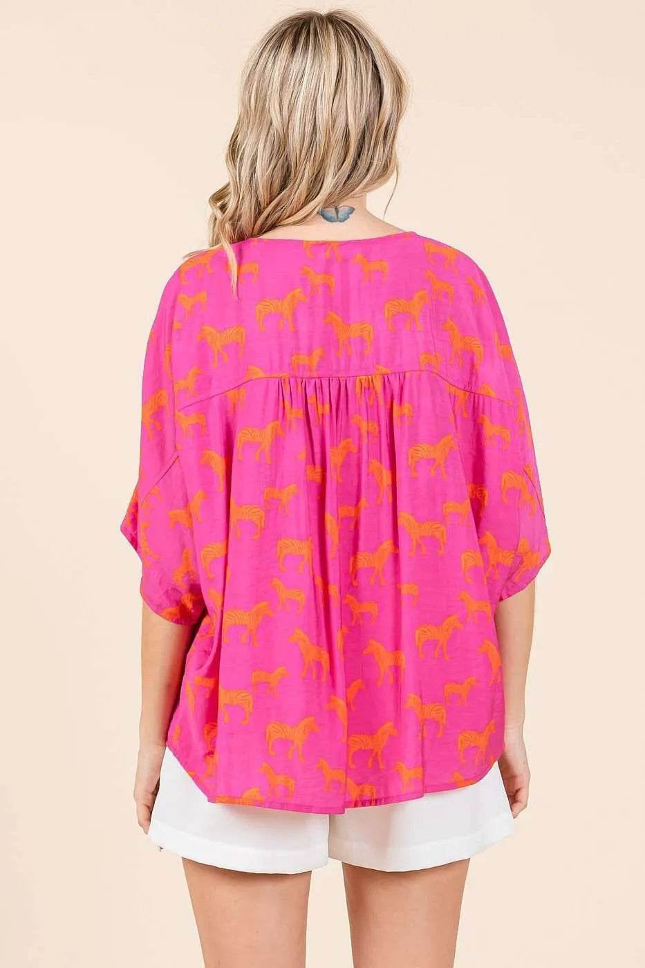 Mittoshop Zebra Print V-Neck Button Down Dolman Sleeve Top - Shop Style & More | Fresh Looks, Everyday Deals & Free Shipping